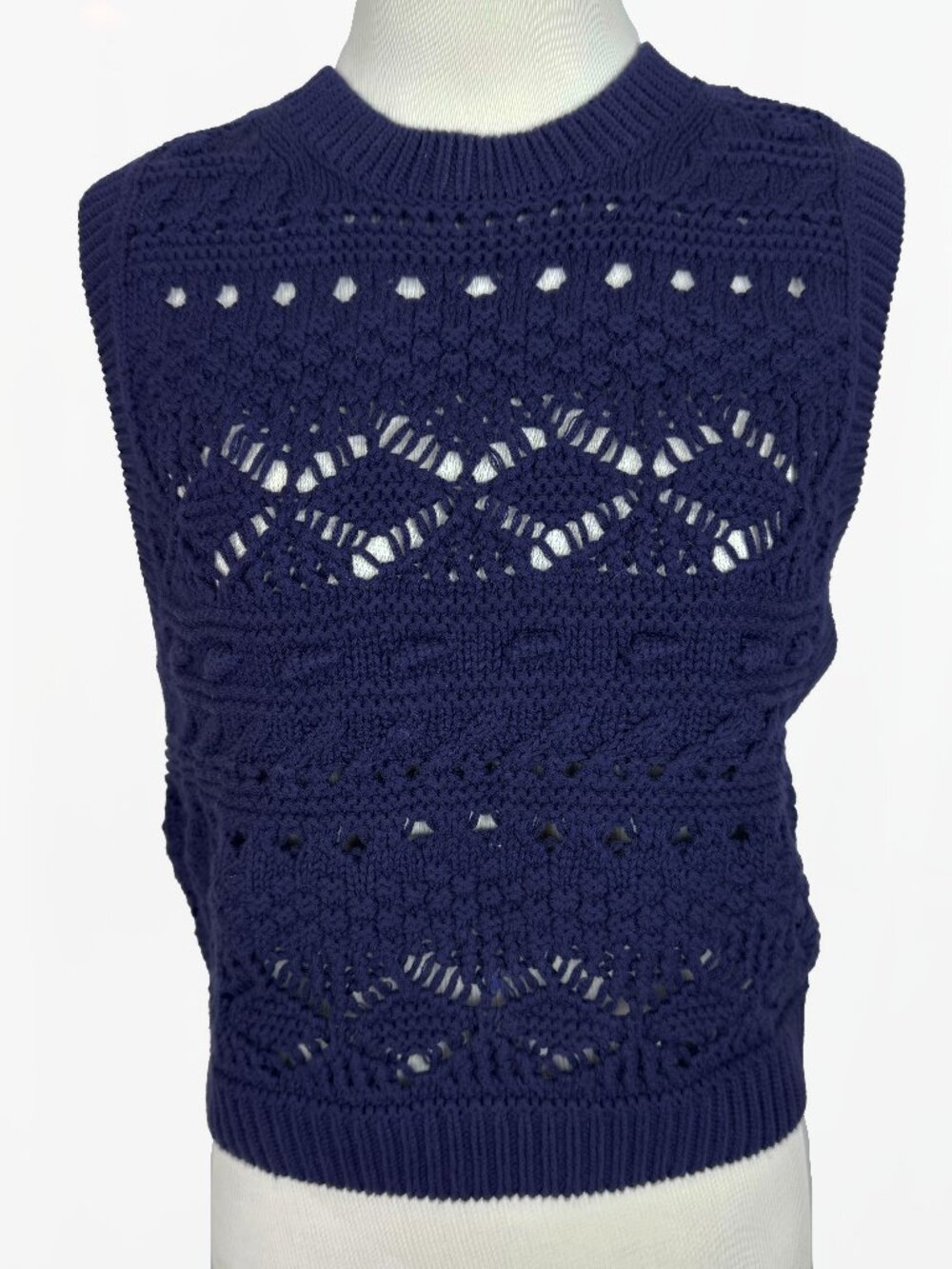 Madewell Crochet-Knit Open Stitch Sweater Vest Fresh Navy Blue Size M
